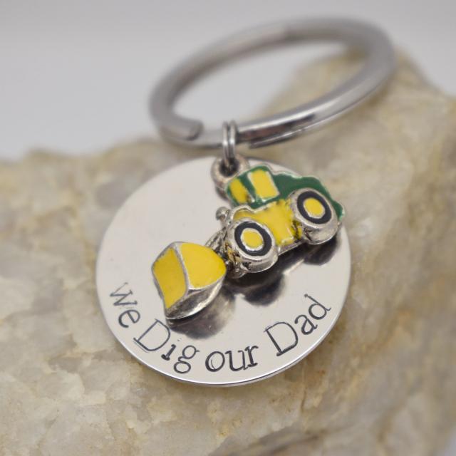 We Dig Our Dad Construction Vehicle Charm Keychain
